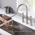 Kitchen Faucet With Pull Down Spout Anti-Fingerprint Spot Brushed Nickel 2 Lever Double Bridge Kitchen Faucet with Pull Down Spout Supplier